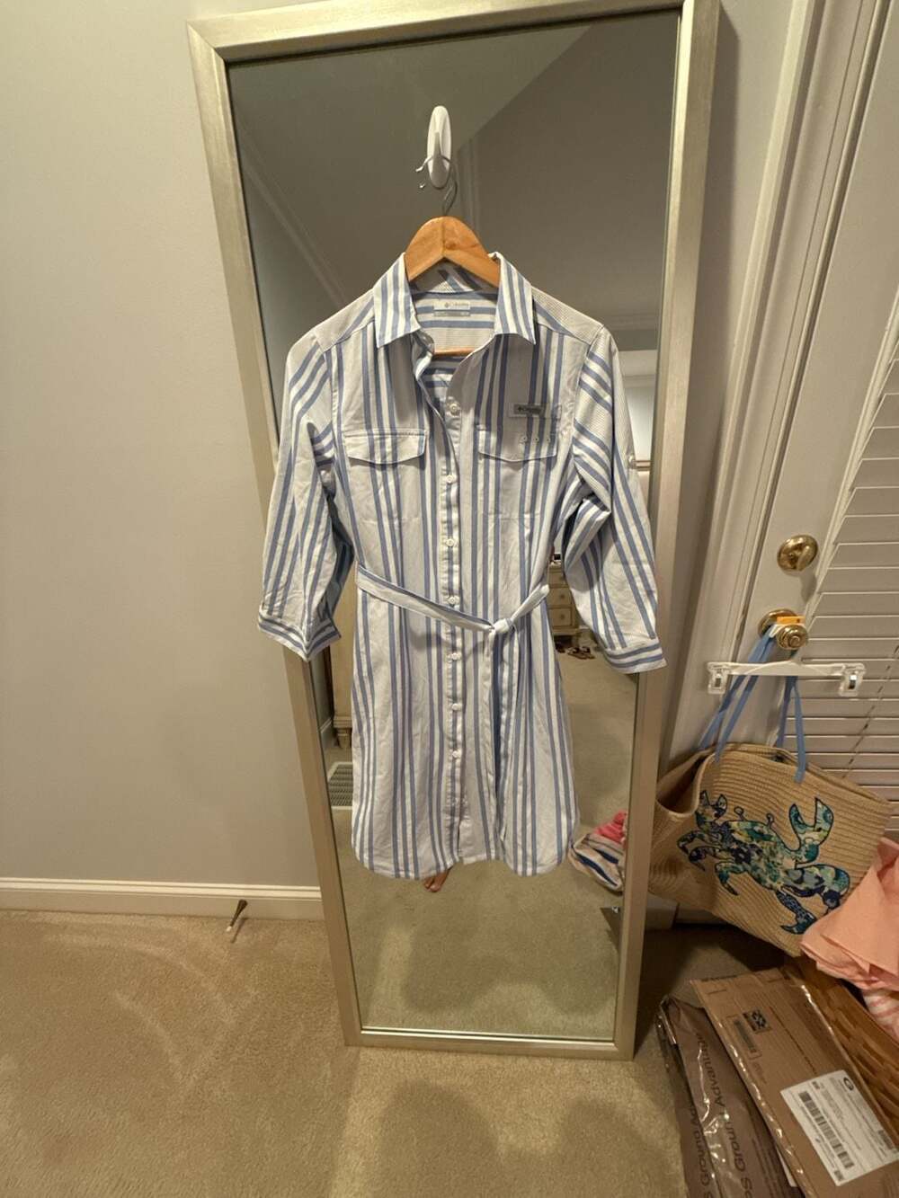 Columbia PFG Women's Striped Button-Down Shirt Dress with Belt